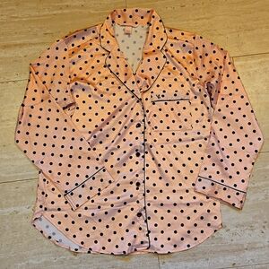 Victoria's Secret Silky Peach/Black Polka Dot Long Sleeve Lounge Top